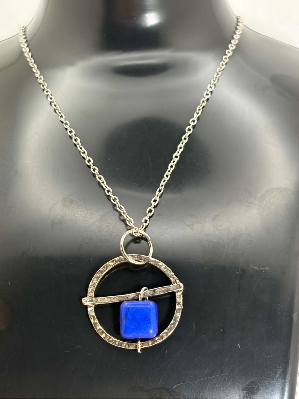 💙 Blue Gemstone Circle Pendant Necklace | Modern Stainless Steel Necklace 💙